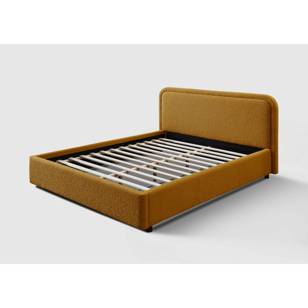 Upholstered Platform Queen Bed in Mustard Boucle Fabric. Picture 8