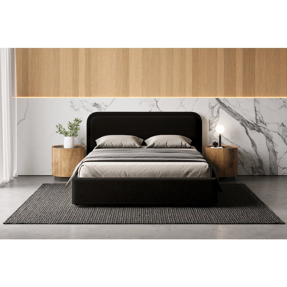 Upholstered Platform Queen Bed in Black Boucle Fabric. Picture 5