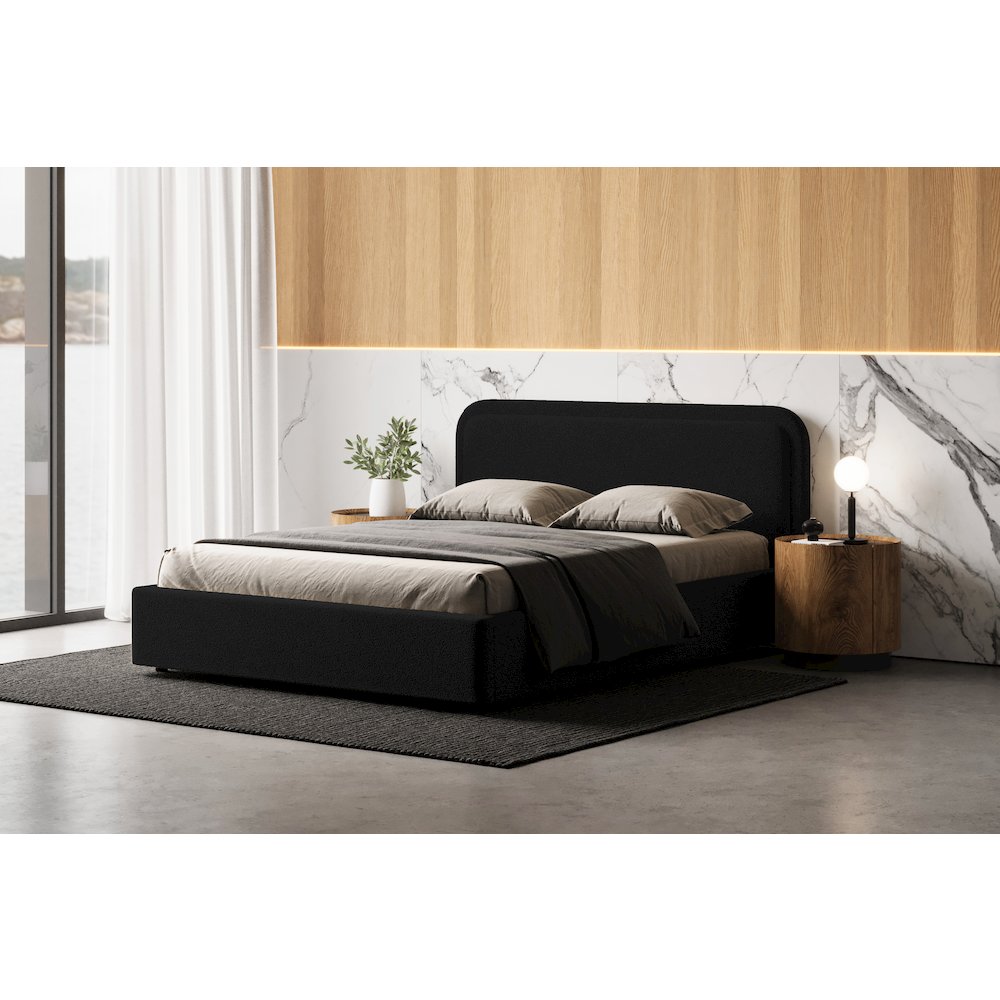 Upholstered Platform Queen Bed in Black Boucle Fabric. Picture 6