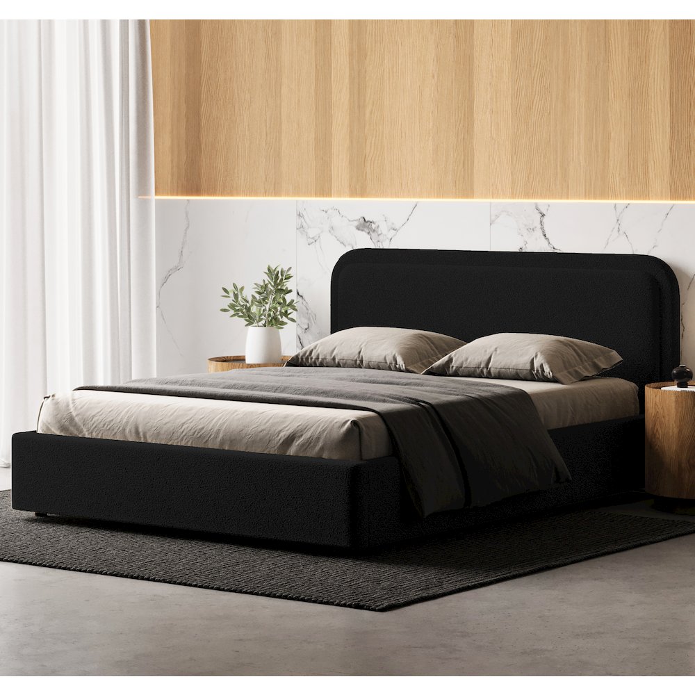 Upholstered Platform Queen Bed in Black Boucle Fabric. Picture 7