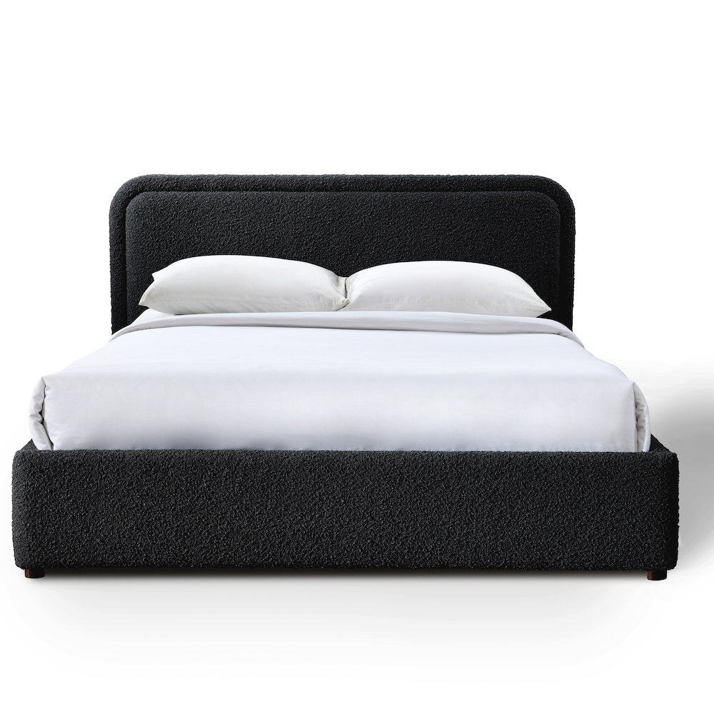 Upholstered Platform Queen Bed in Black Boucle Fabric. Picture 1