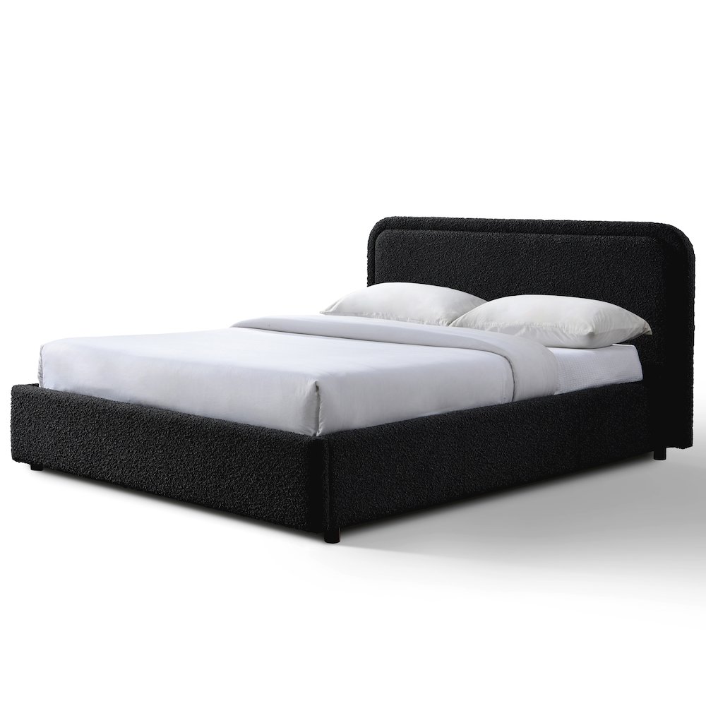 Upholstered Platform Queen Bed in Black Boucle Fabric. Picture 2
