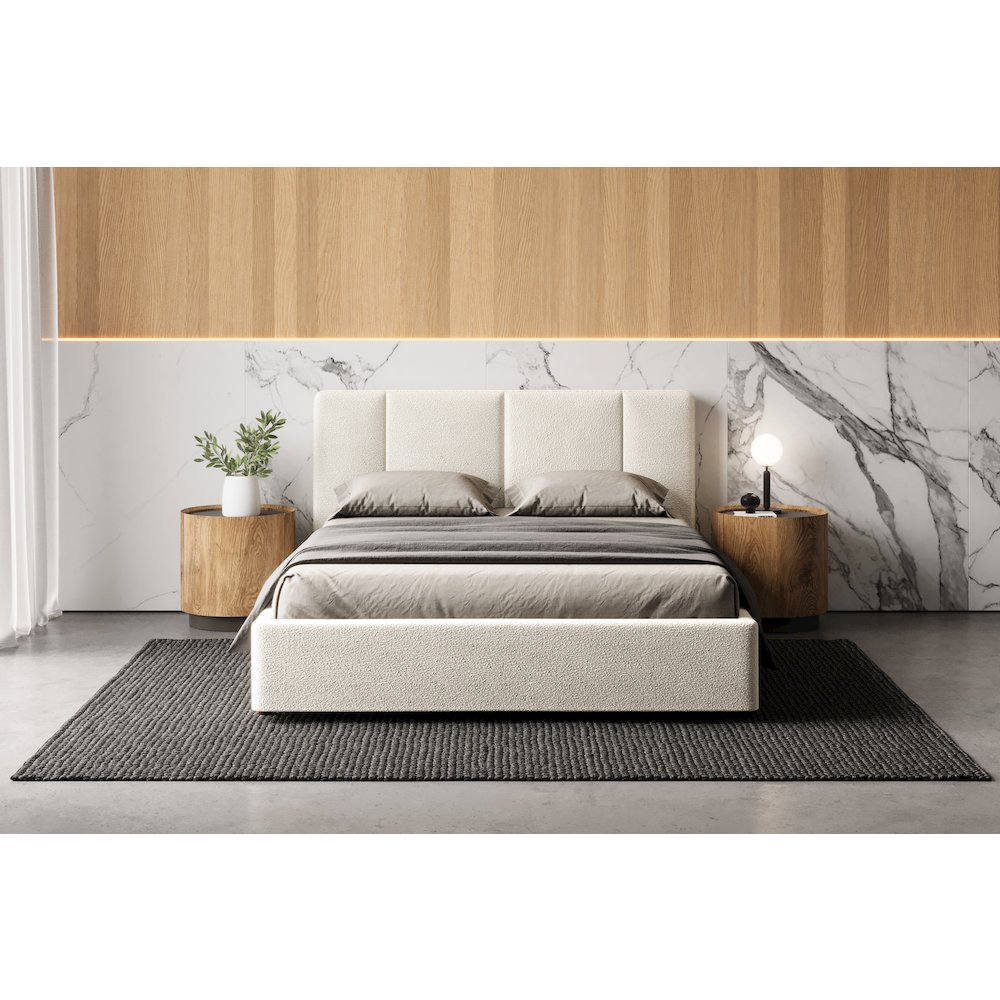 Venice Upholstered Platform Queen Bed in Cream Beige Boucle Fabric. Picture 3