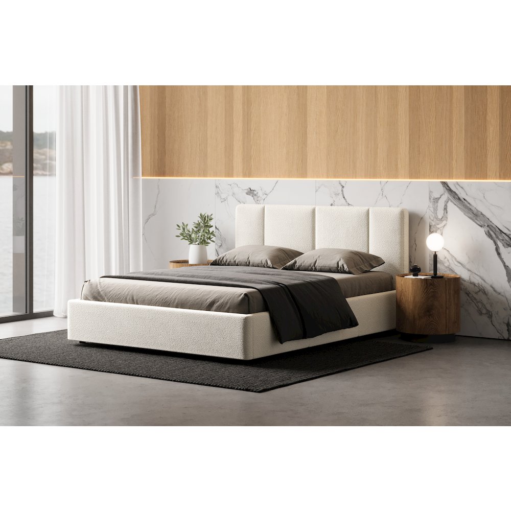 Venice Upholstered Platform Queen Bed in Cream Beige Boucle Fabric. Picture 4