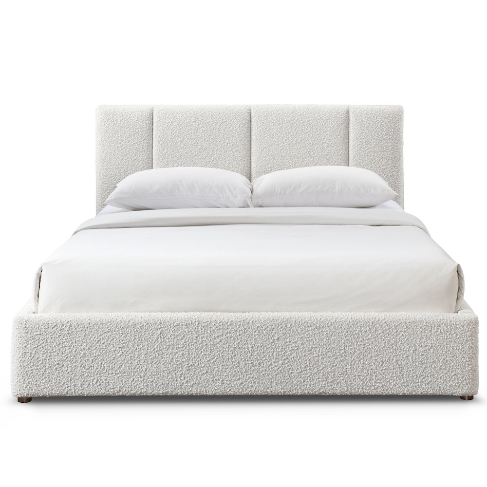 Venice Upholstered Platform Queen Bed in Cream Beige Boucle Fabric. Picture 1