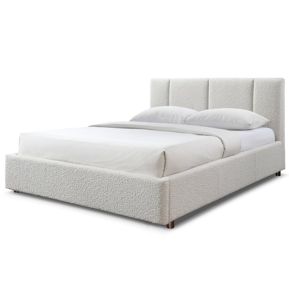 Venice Upholstered Platform Queen Bed in Cream Beige Boucle Fabric. Picture 2