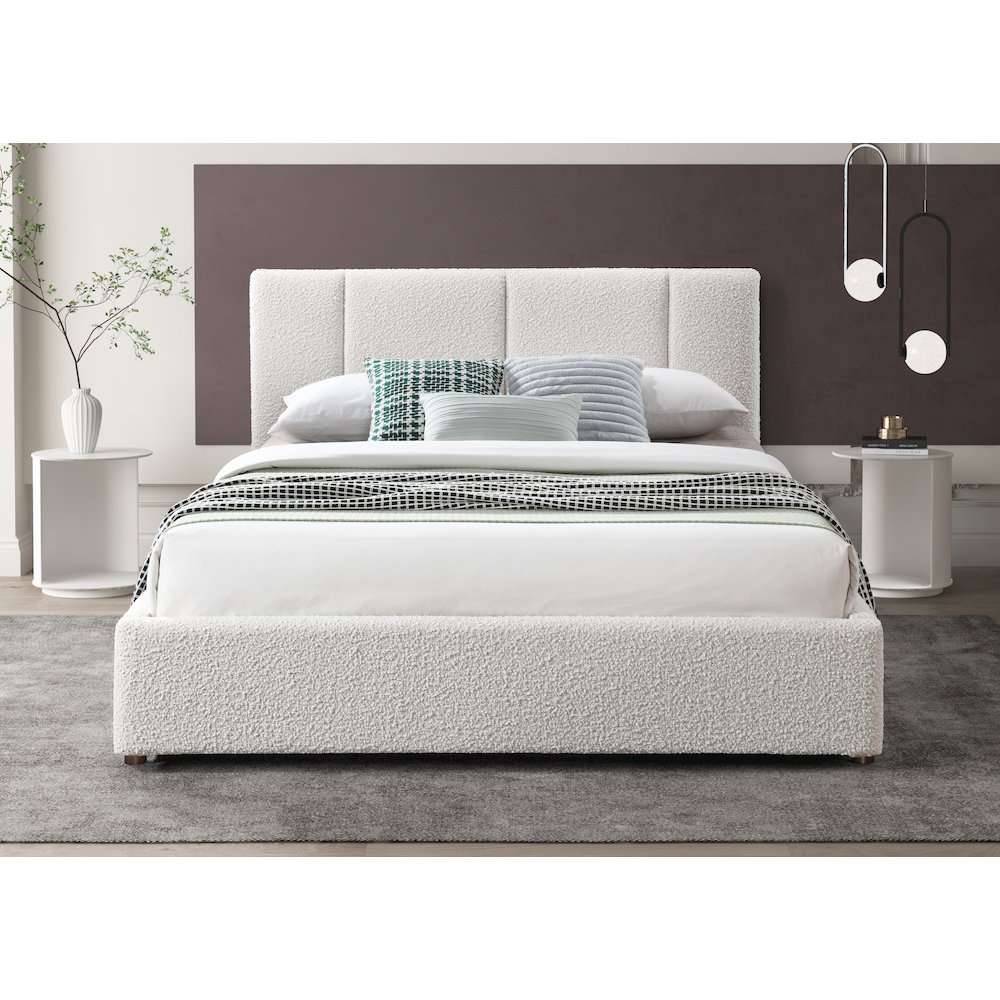 Venice Upholstered Platform Queen Bed in Cream Beige Boucle Fabric. Picture 6