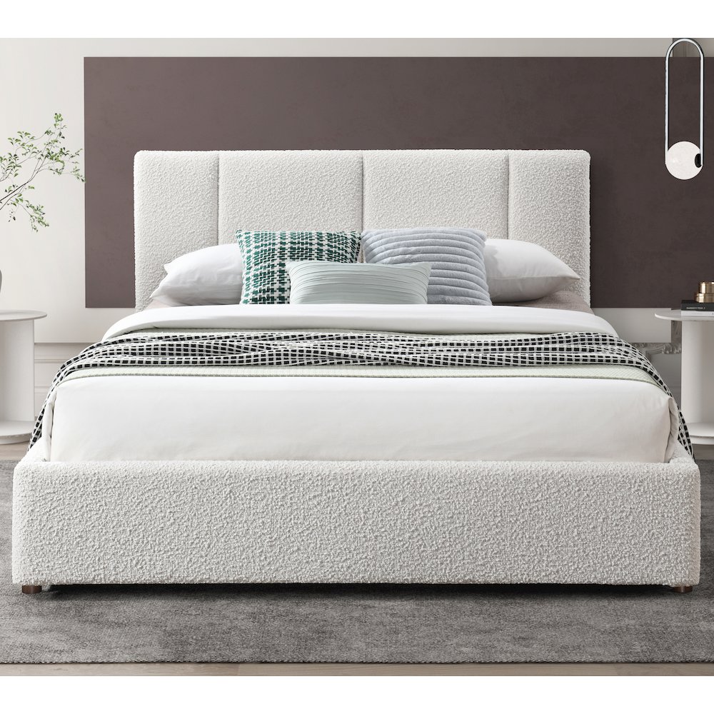 Venice Upholstered Platform Queen Bed in Cream Beige Boucle Fabric. Picture 7