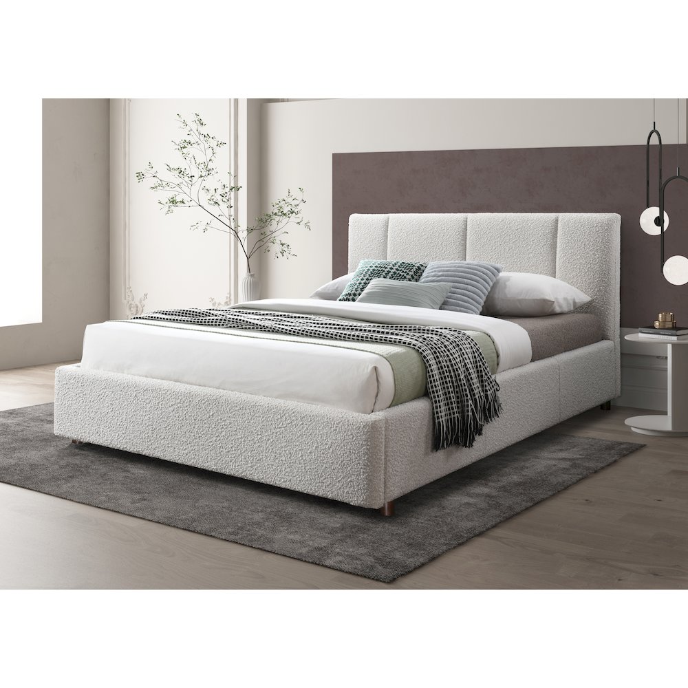 Venice Upholstered Platform Queen Bed in Cream Beige Boucle Fabric. Picture 8