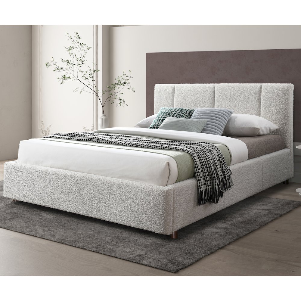 Venice Upholstered Platform Queen Bed in Cream Beige Boucle Fabric. Picture 9