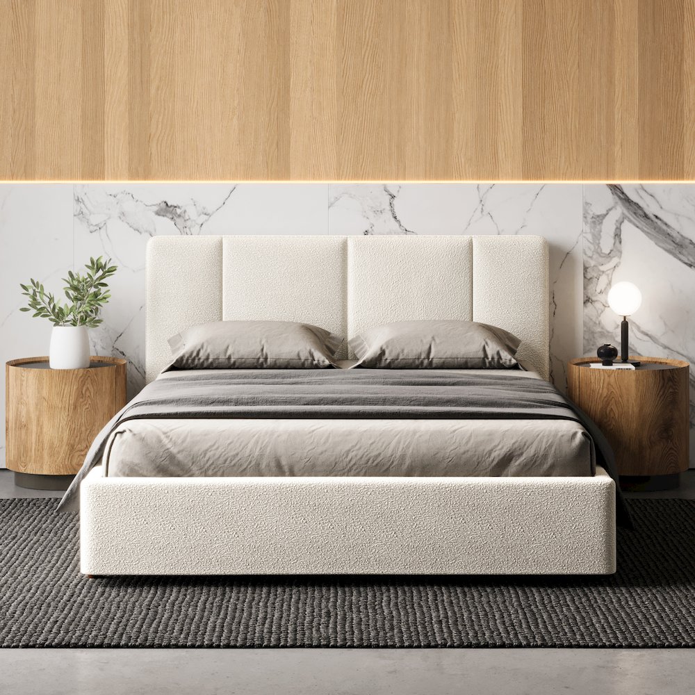 Venice Upholstered Platform Queen Bed in Cream Beige Boucle Fabric. Picture 10