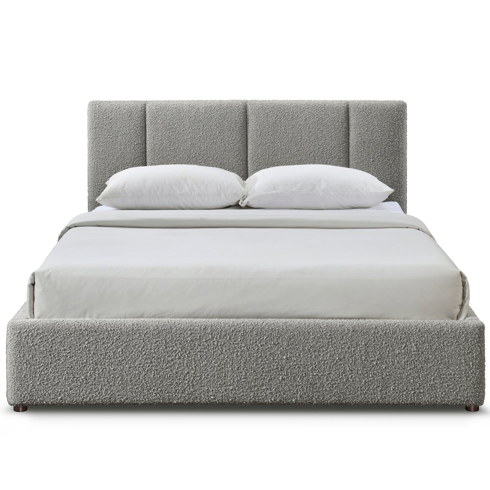 Venice Upholstered Platform Queen Bed in Gray Boucle Fabric. Picture 1