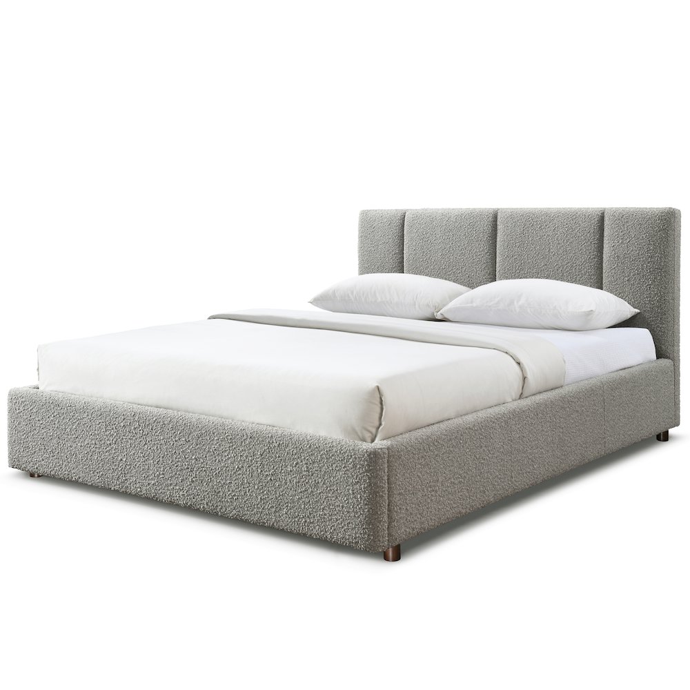 Venice Upholstered Platform Queen Bed in Gray Boucle Fabric. Picture 2