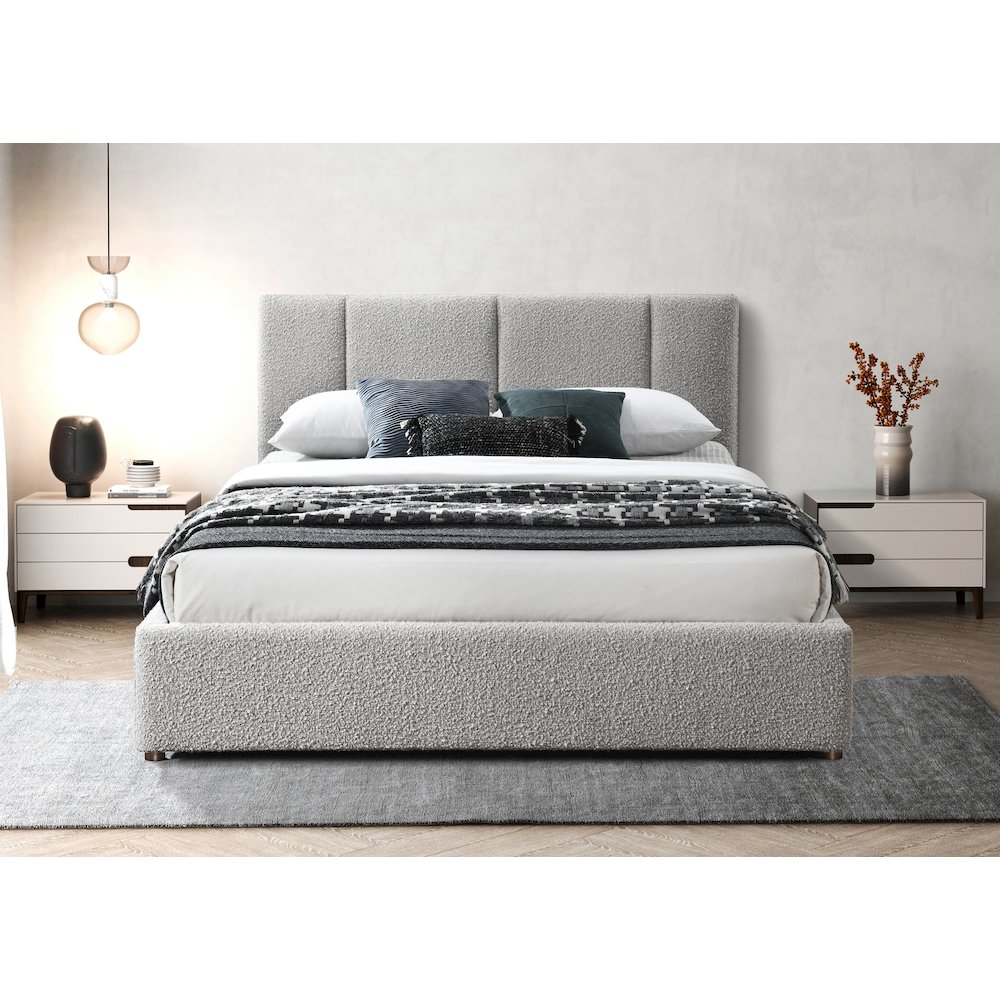 Venice Upholstered Platform Queen Bed in Gray Boucle Fabric. Picture 7