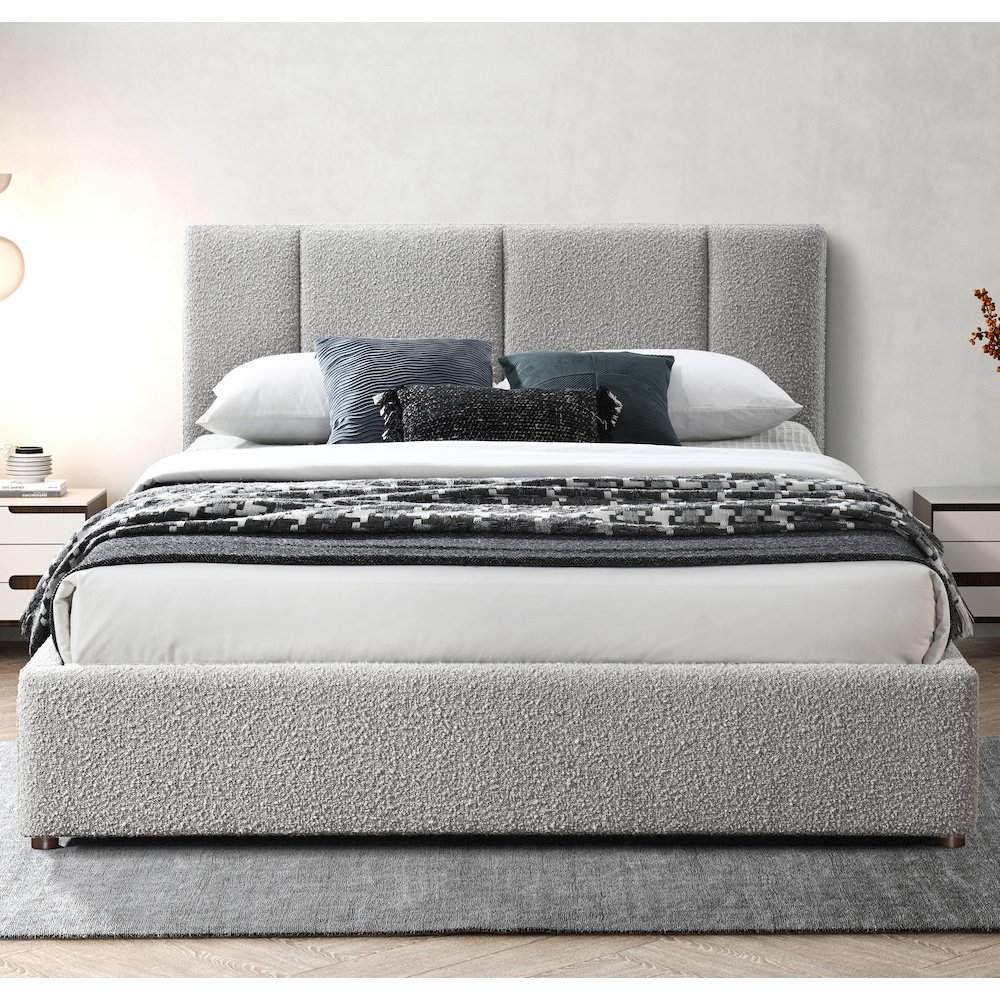 Venice Upholstered Platform Queen Bed in Gray Boucle Fabric. Picture 6