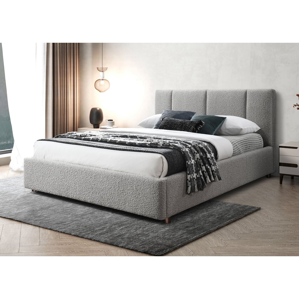 Venice Upholstered Platform Queen Bed in Gray Boucle Fabric. Picture 8