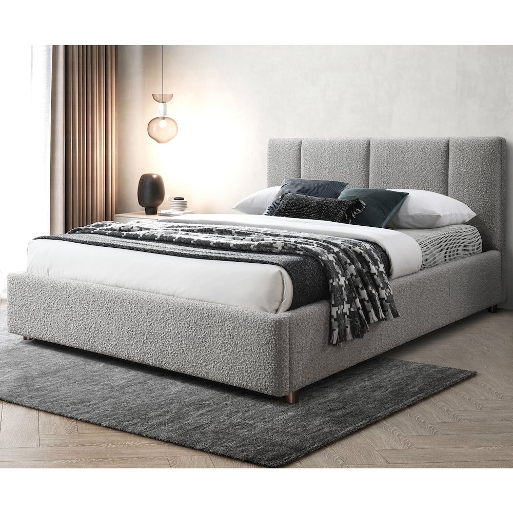Venice Upholstered Platform Queen Bed in Gray Boucle Fabric. Picture 9