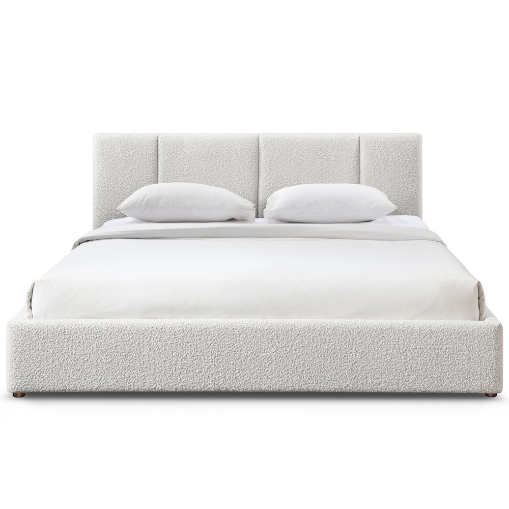 Venice Upholstered Platform King Bed in Cream Beige Boucle Fabric. Picture 1