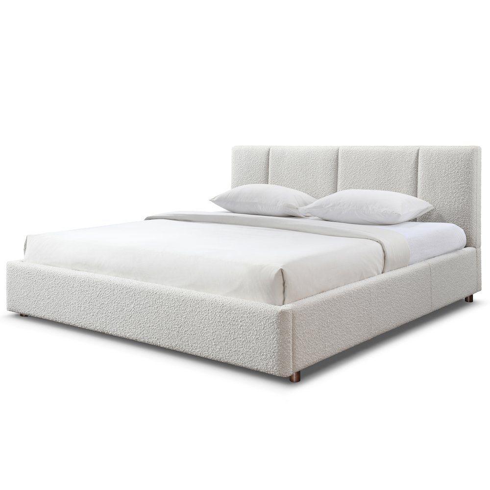 Venice Upholstered Platform King Bed in Cream Beige Boucle Fabric. Picture 2