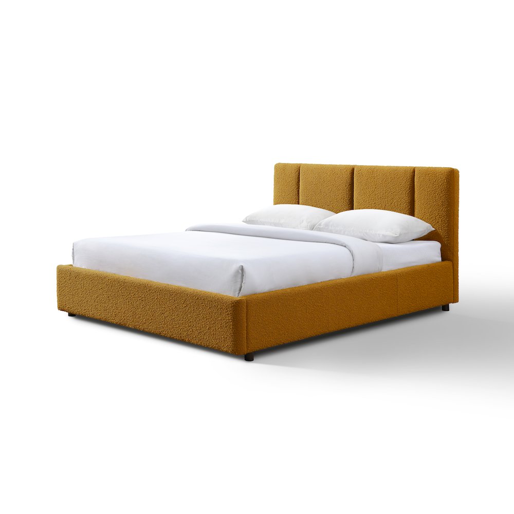 Venice Upholstered Platform Queen Bed in Mustard Boucle Fabric. Picture 2