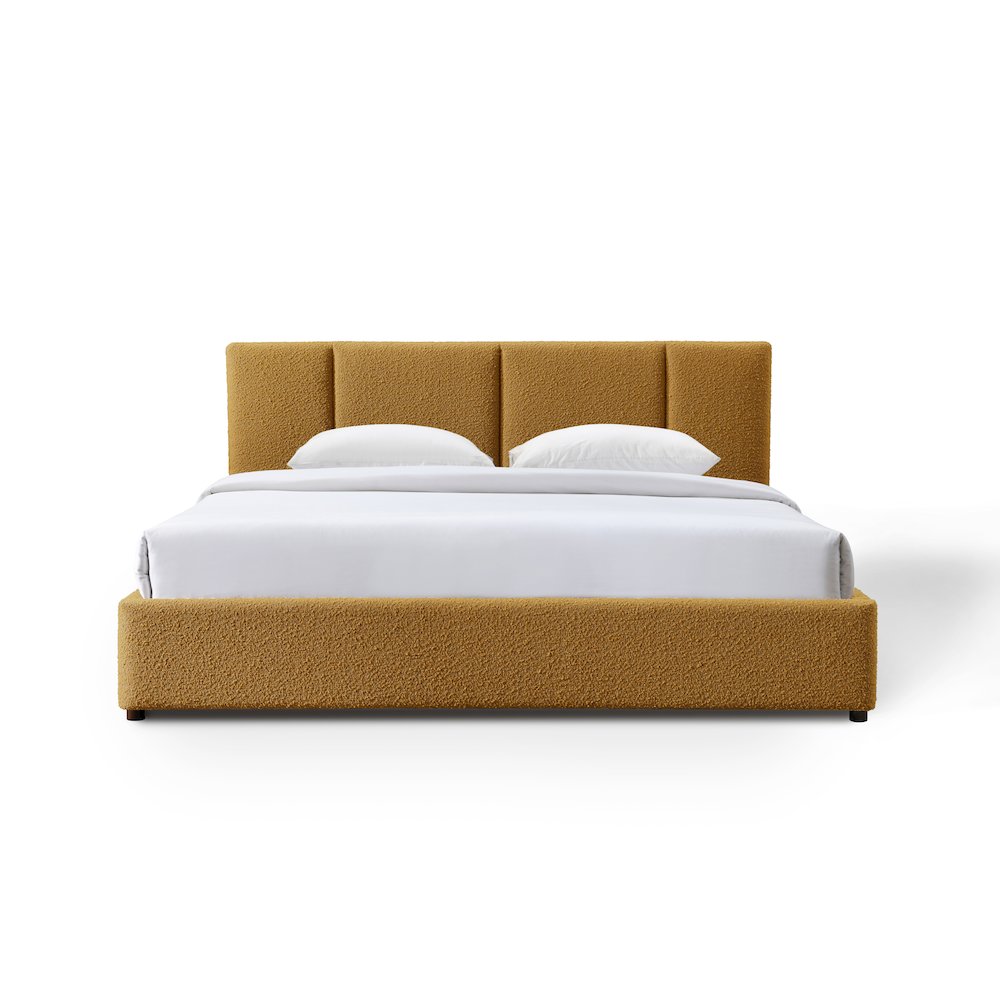 Venice Upholstered Platform King Bed in Mustard Boucle Fabric. Picture 2