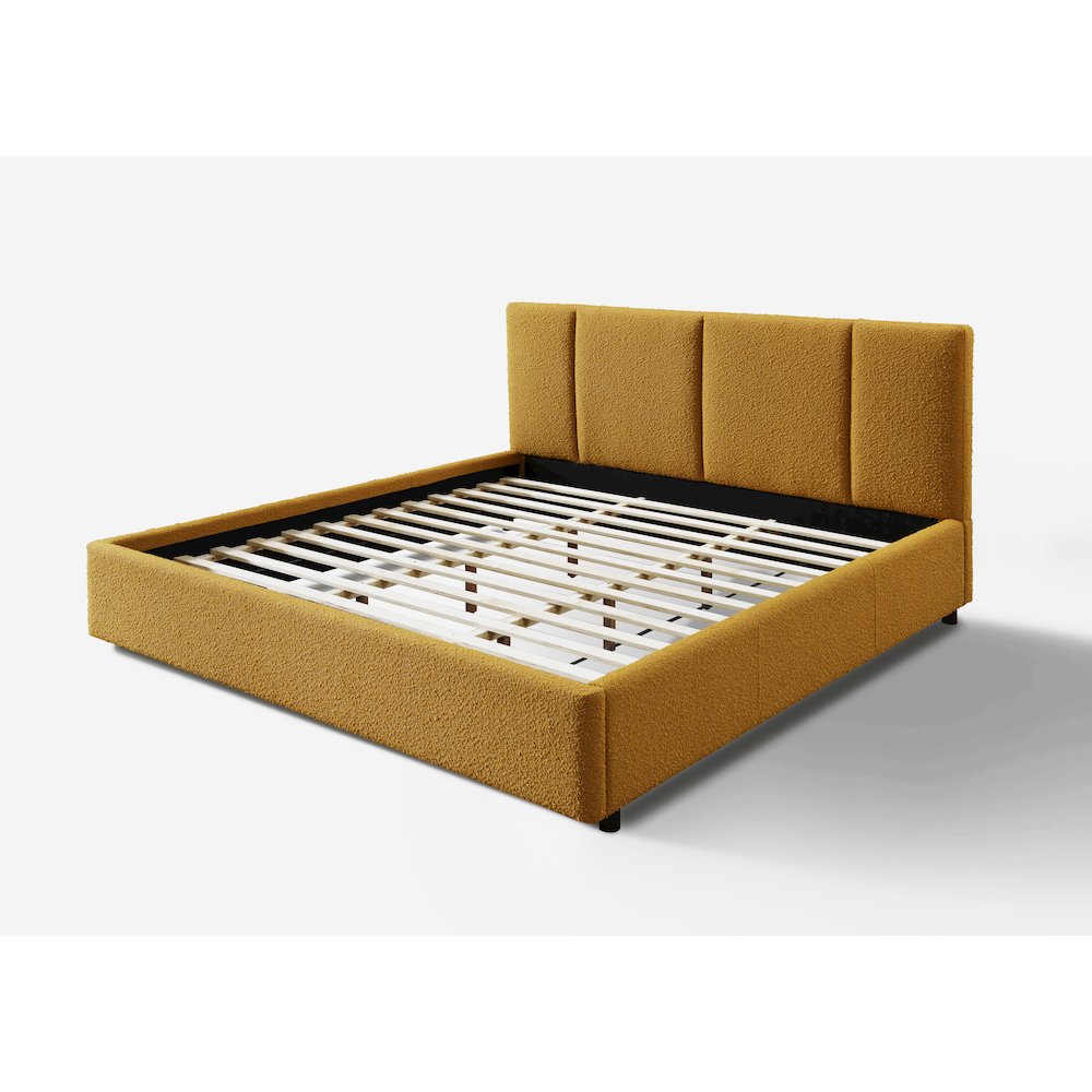 Venice Upholstered Platform King Bed in Mustard Boucle Fabric. Picture 4