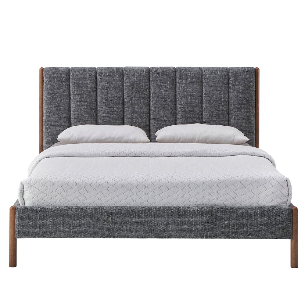 Exton Upholstered Platform Queen Bed in Dark Gray Fabric. Picture 1