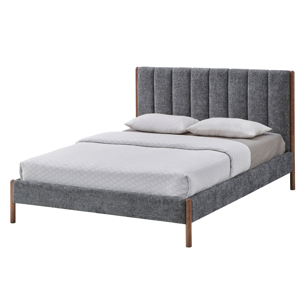 Exton Upholstered Platform Queen Bed in Dark Gray Fabric. Picture 2