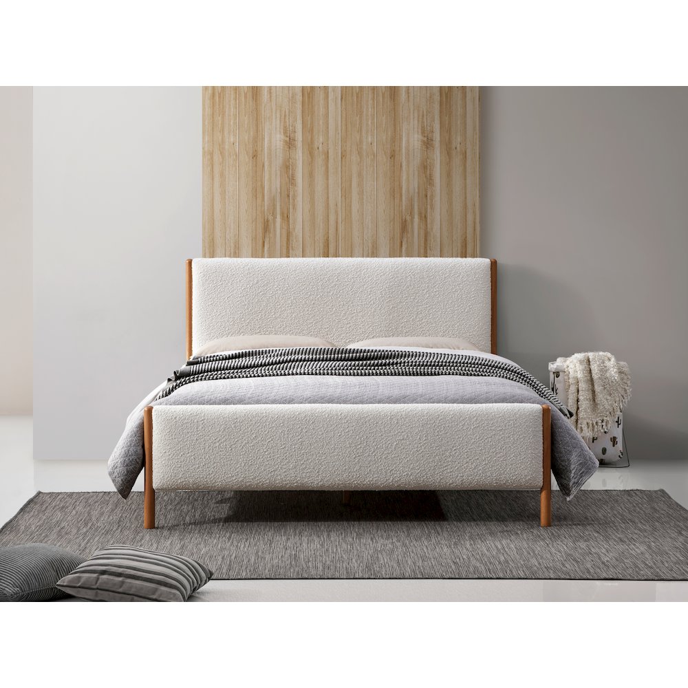 Liana Upholstered Platform Queen Bed in White Boucle Fabric. Picture 3