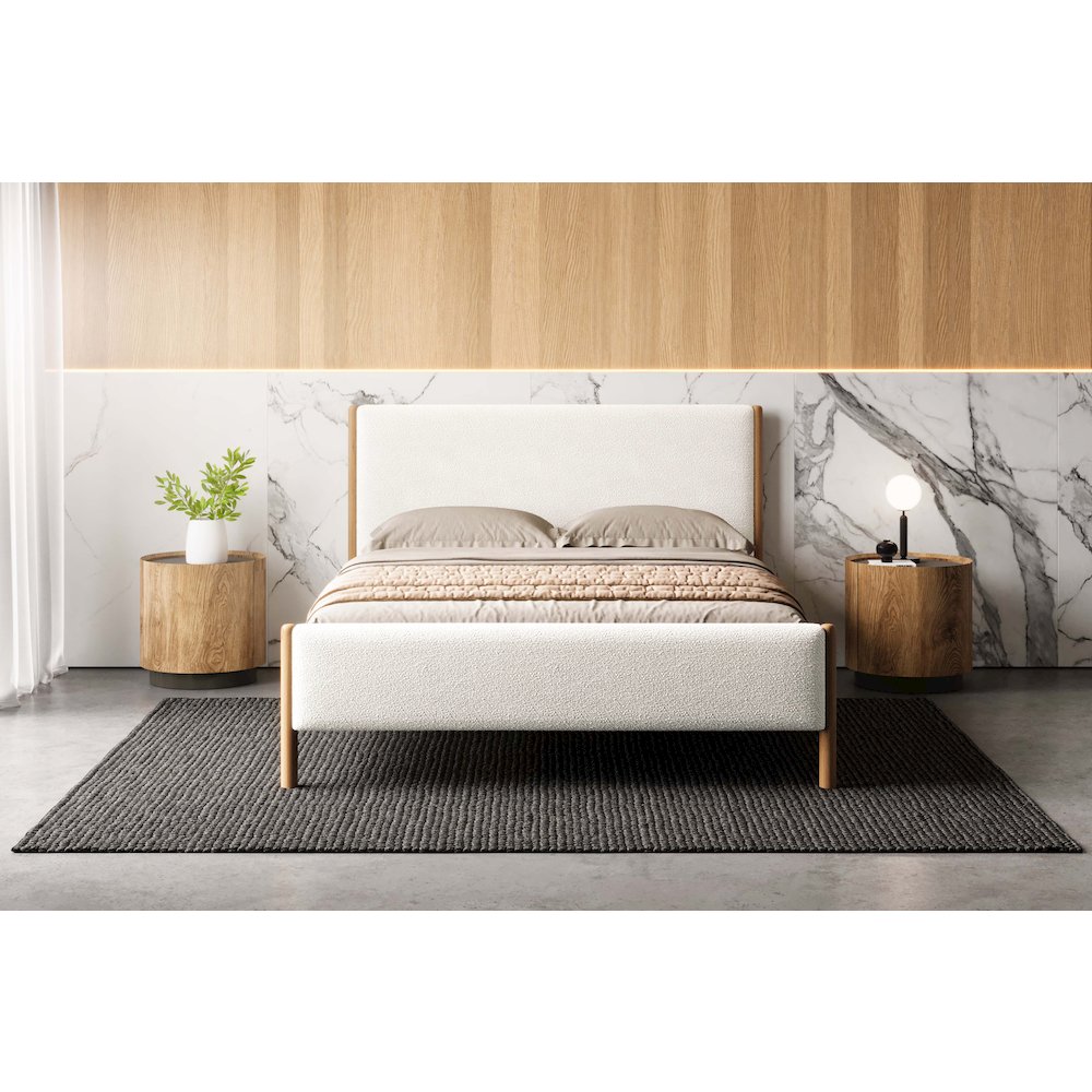 Liana Upholstered Platform Queen Bed in White Boucle Fabric. Picture 4