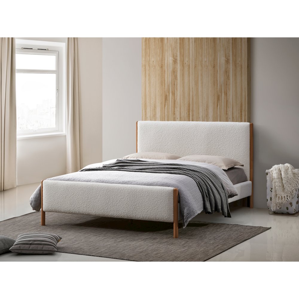 Liana Upholstered Platform Queen Bed in White Boucle Fabric. Picture 6