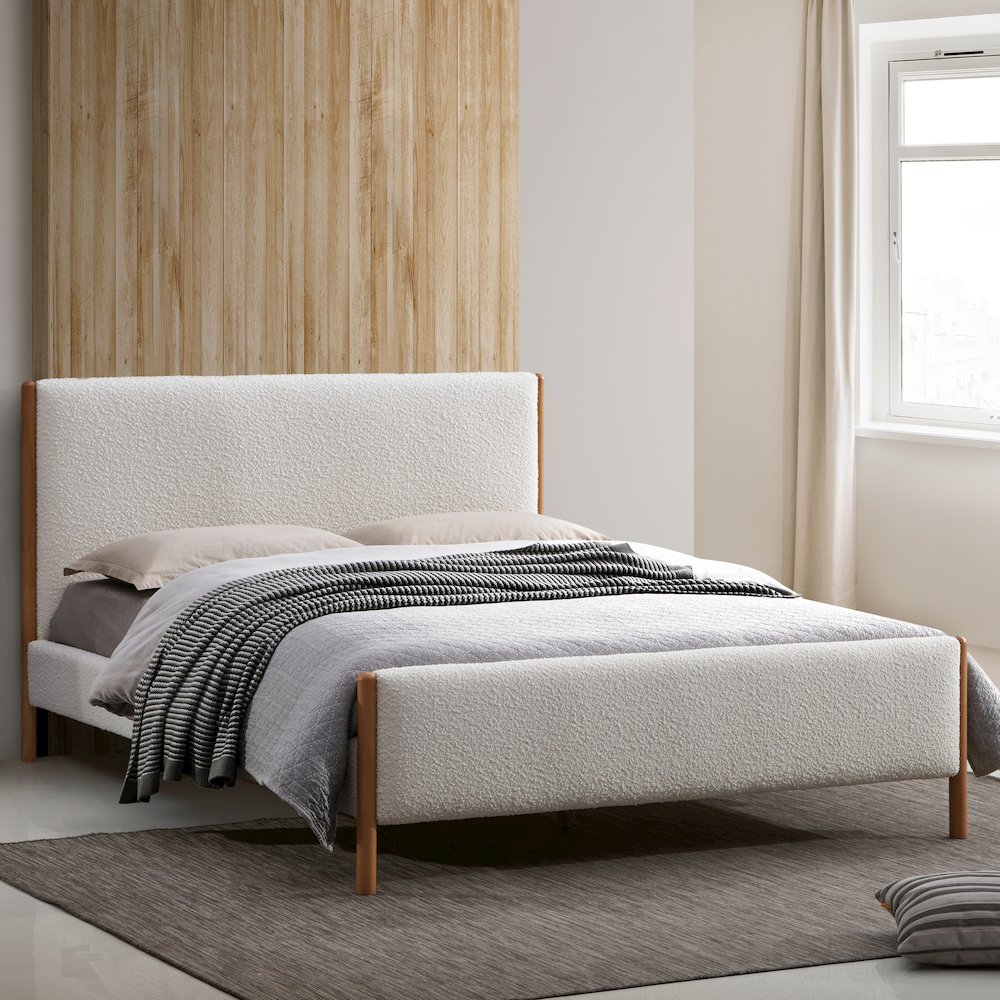 Liana Upholstered Platform Queen Bed in White Boucle Fabric. Picture 7