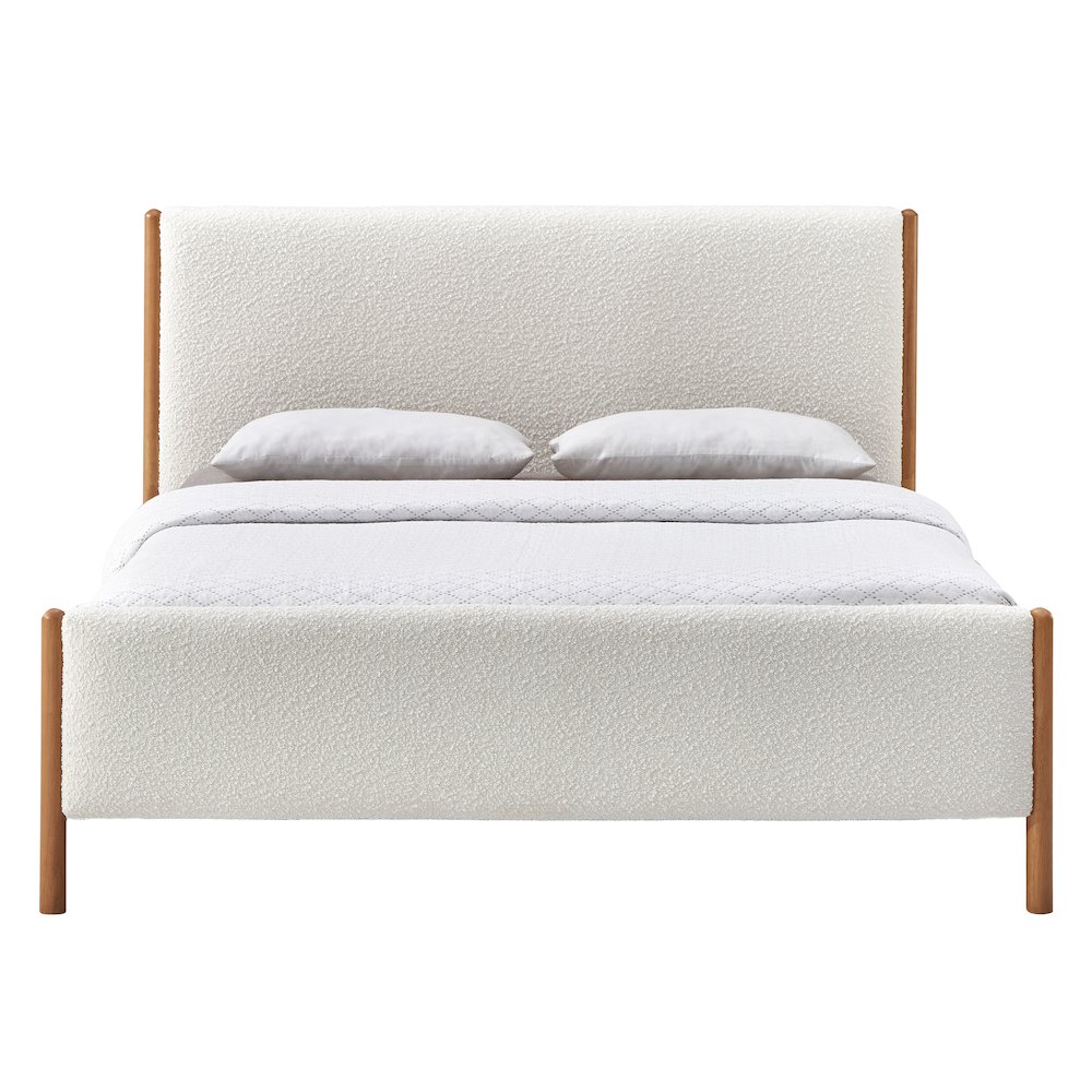 Liana Upholstered Platform Queen Bed in White Boucle Fabric. Picture 1