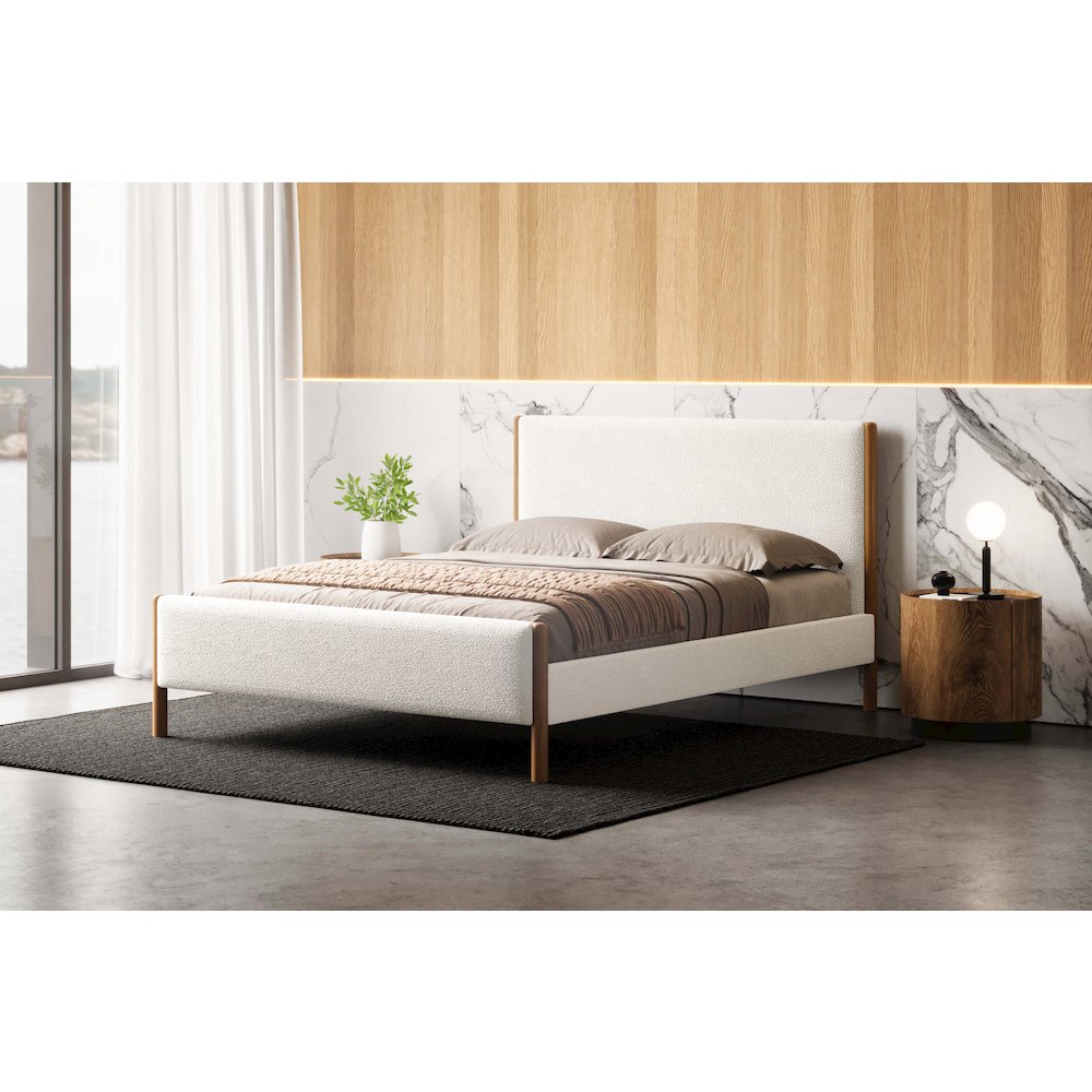 Liana Upholstered Platform Queen Bed in White Boucle Fabric. Picture 8