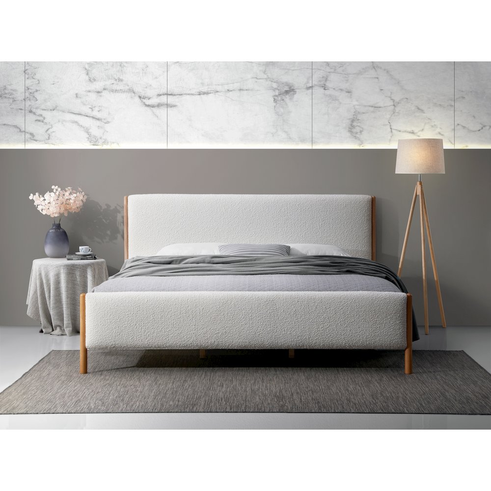 Liana Upholstered Platform King Bed in White Boucle Fabric. Picture 3