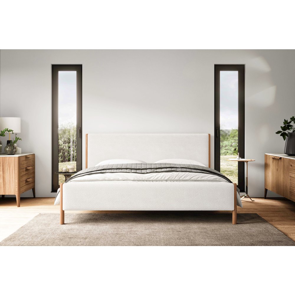 Liana Upholstered Platform King Bed in White Boucle Fabric. Picture 4