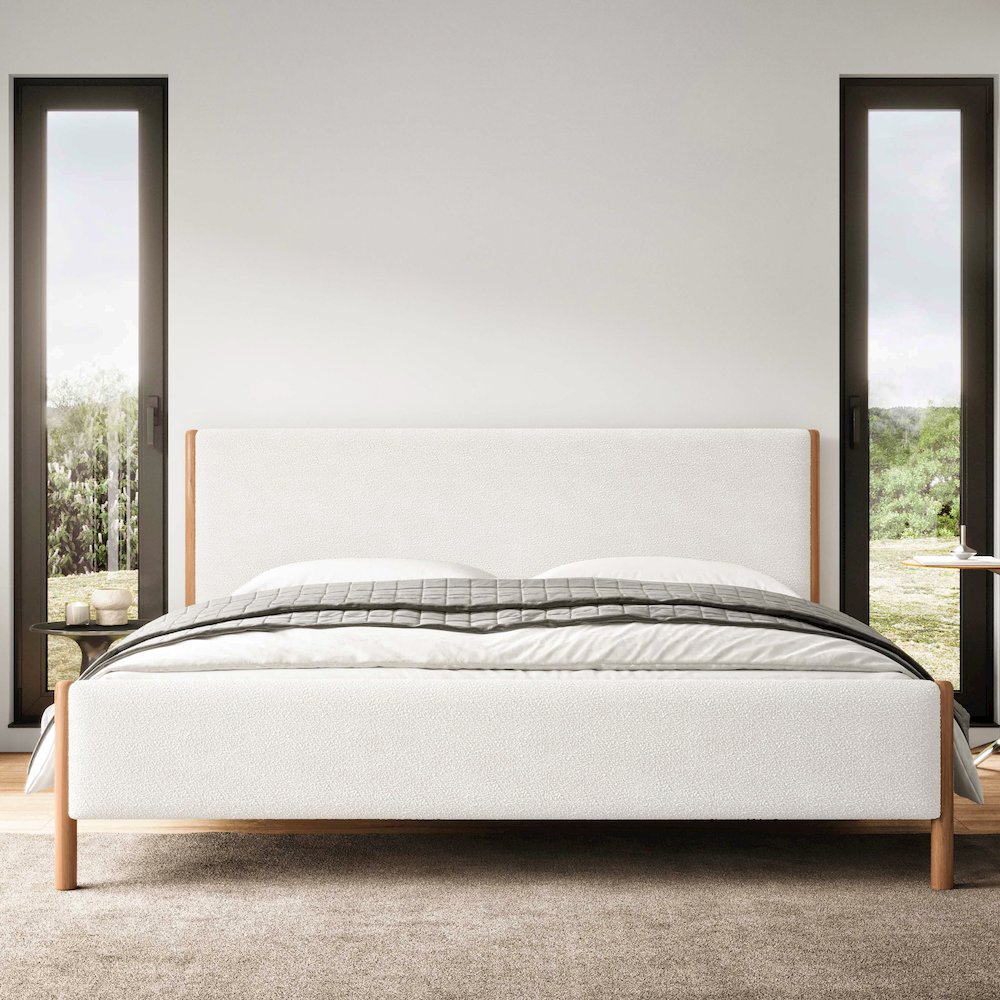 Liana Upholstered Platform King Bed in White Boucle Fabric. Picture 5