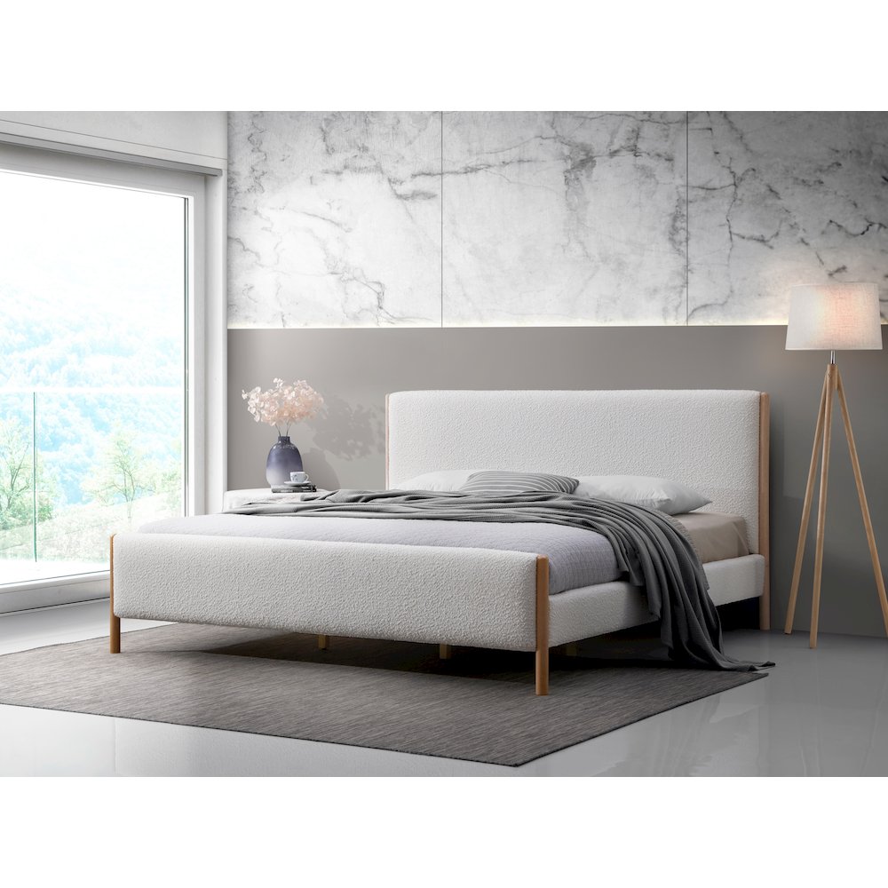 Liana Upholstered Platform King Bed in White Boucle Fabric. Picture 6