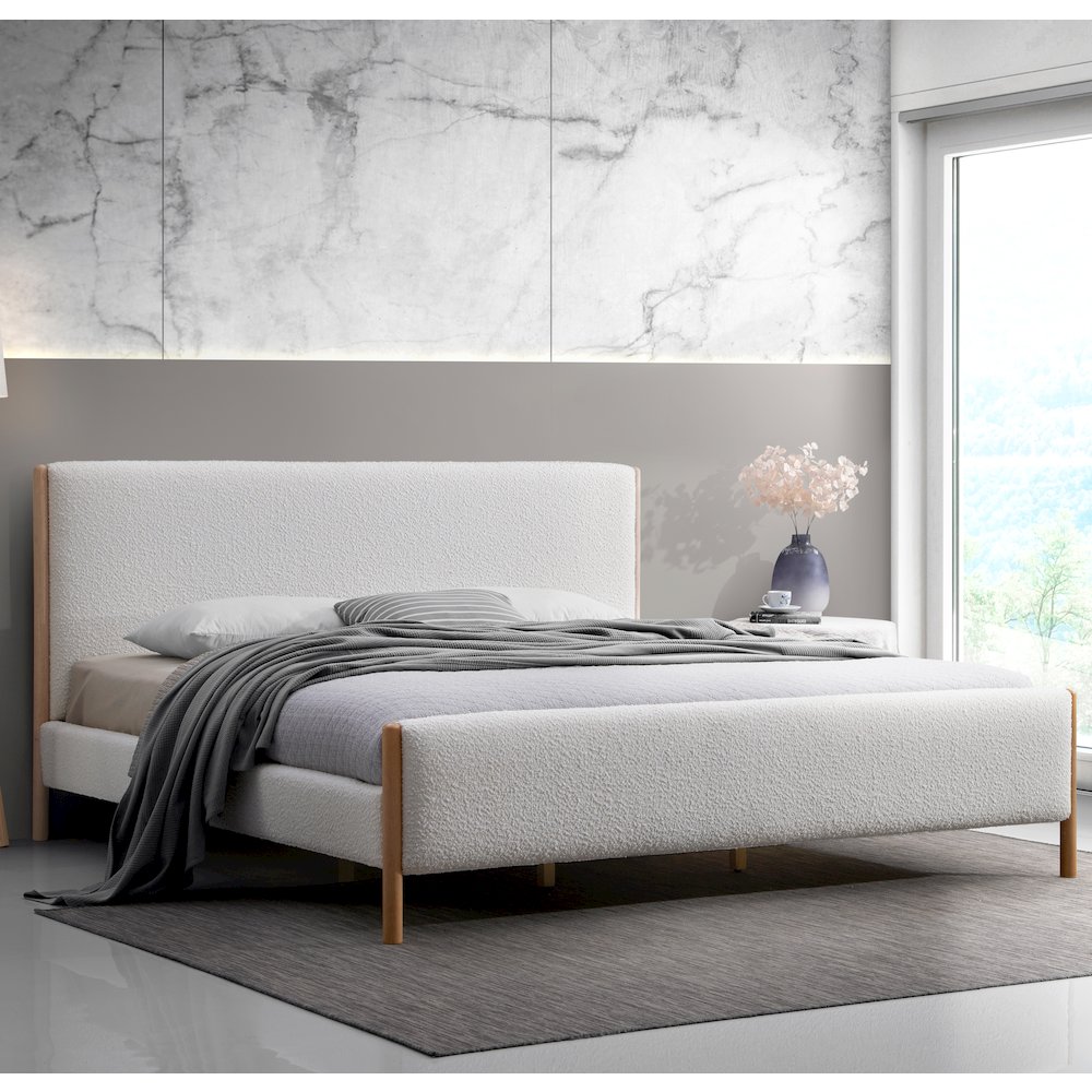 Liana Upholstered Platform King Bed in White Boucle Fabric. Picture 7
