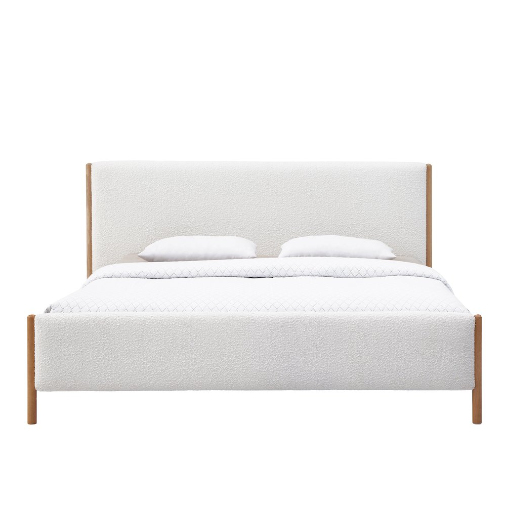 Liana Upholstered Platform King Bed in White Boucle Fabric. Picture 1