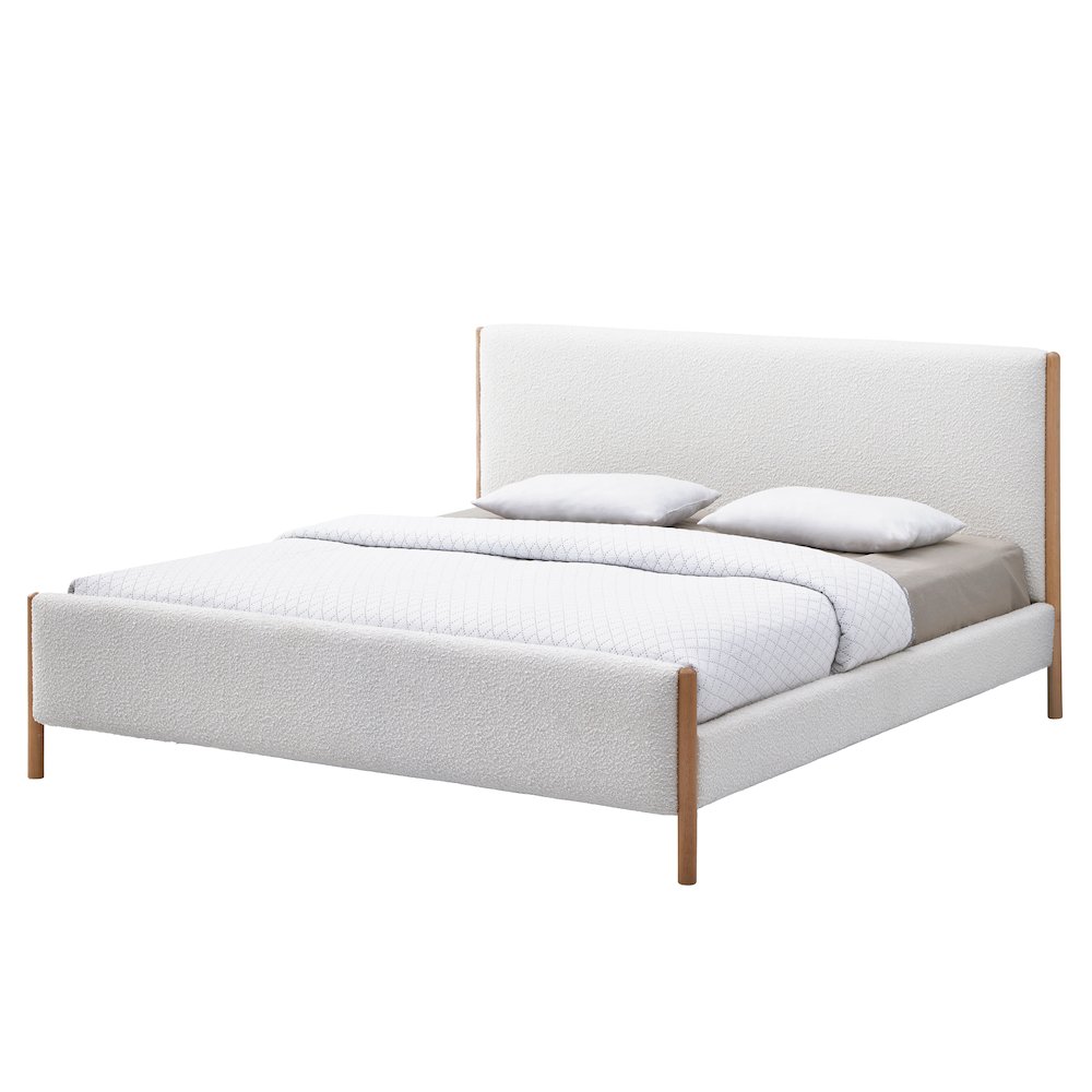 Liana Upholstered Platform King Bed in White Boucle Fabric. Picture 2