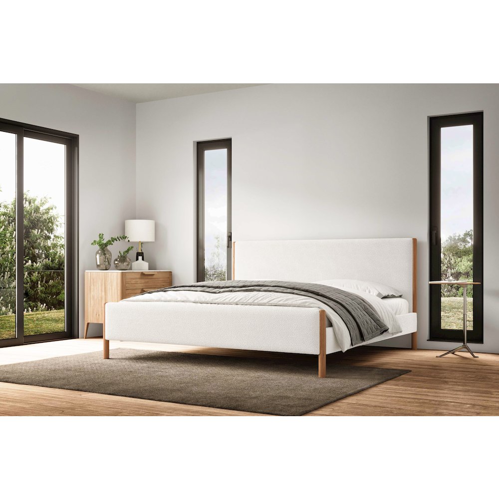 Liana Upholstered Platform King Bed in White Boucle Fabric. Picture 8
