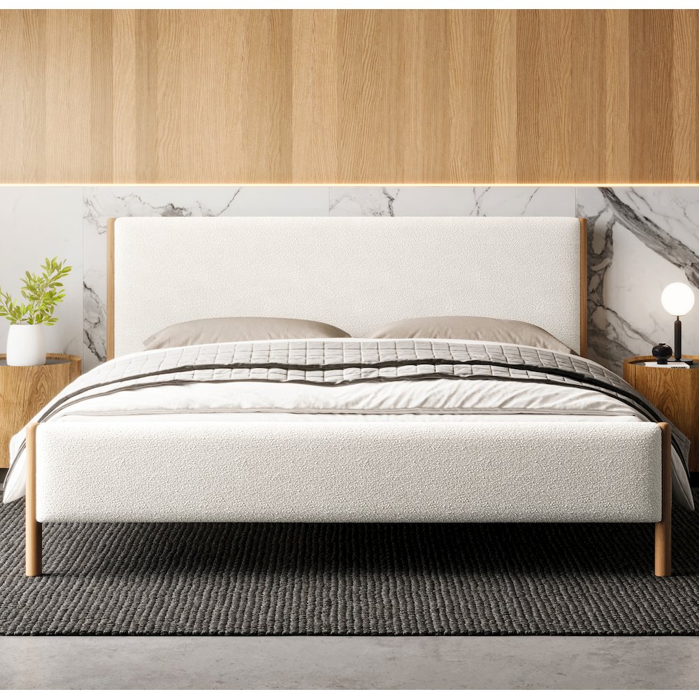 Liana Upholstered Platform King Bed in White Boucle Fabric. Picture 10