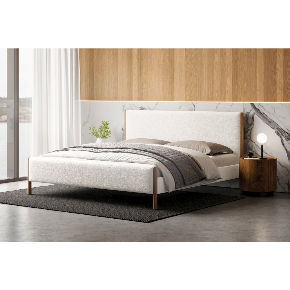 Liana Upholstered Platform King Bed in White Boucle Fabric. Picture 11