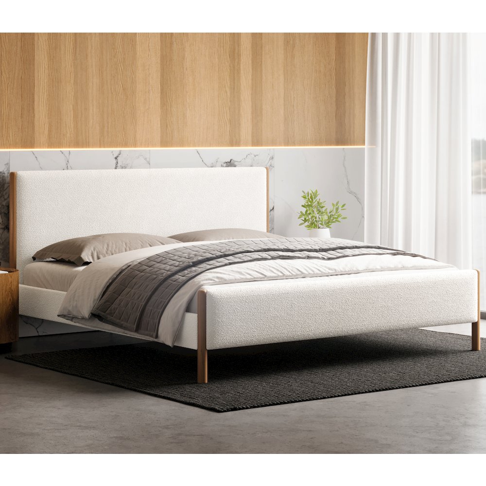 Liana Upholstered Platform King Bed in White Boucle Fabric. Picture 12