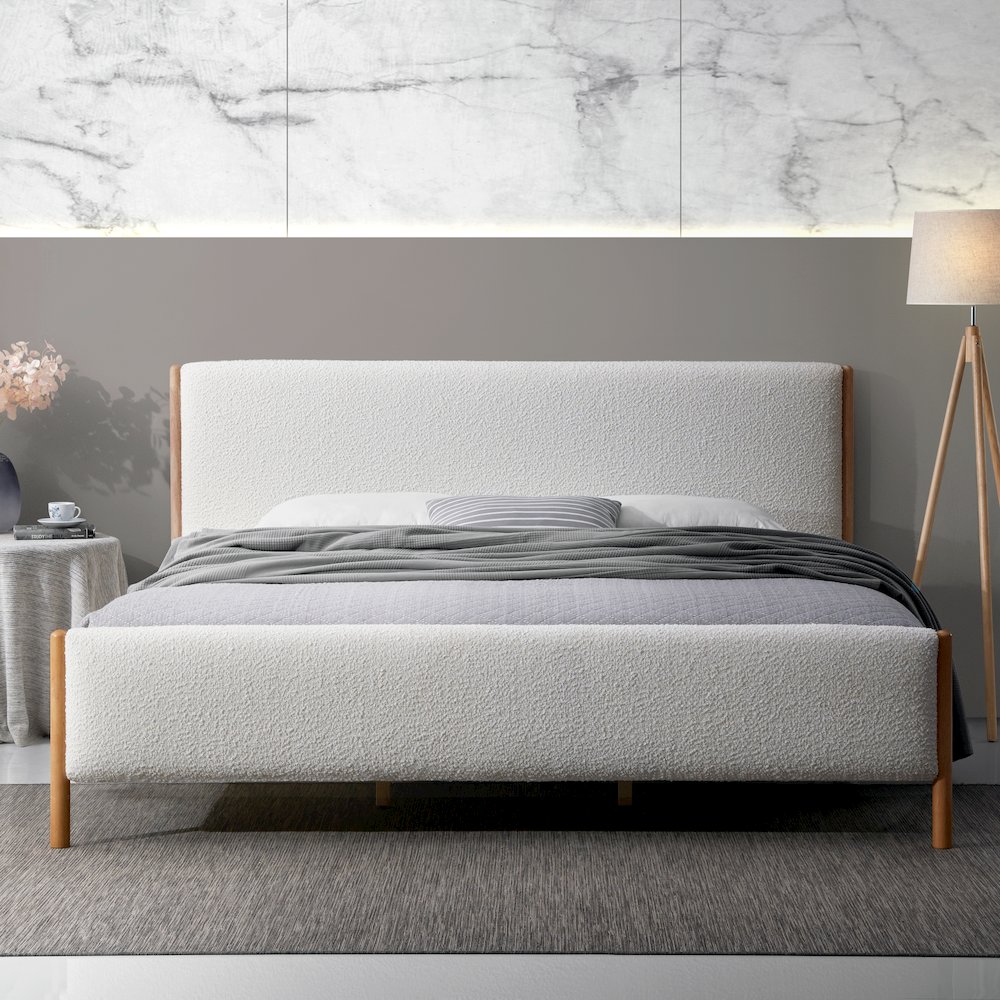 Liana Upholstered Platform King Bed in White Boucle Fabric. Picture 13