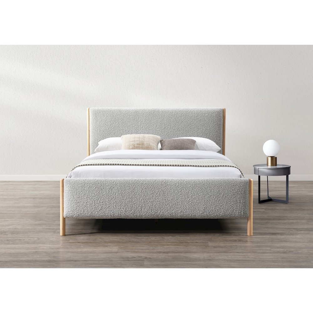 Liana Upholstered Platform Queen Bed in Gray Boucle Fabric. Picture 6