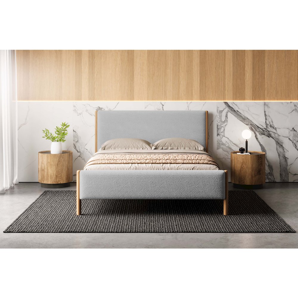 Liana Upholstered Platform Queen Bed in Gray Boucle Fabric. Picture 7