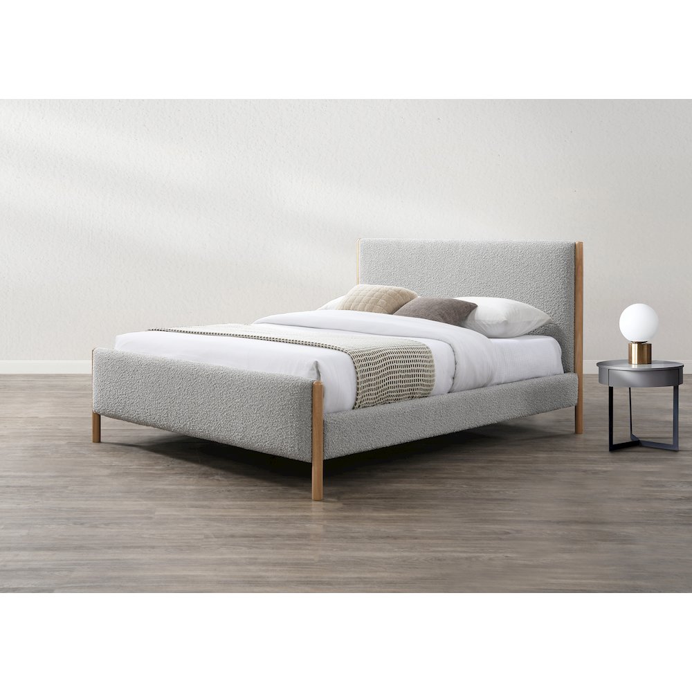 Liana Upholstered Platform Queen Bed in Gray Boucle Fabric. Picture 8