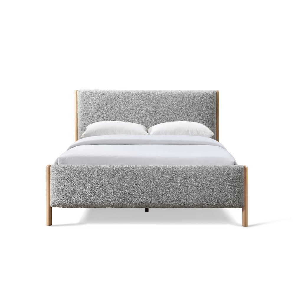 Liana Upholstered Platform Queen Bed in Gray Boucle Fabric. Picture 1